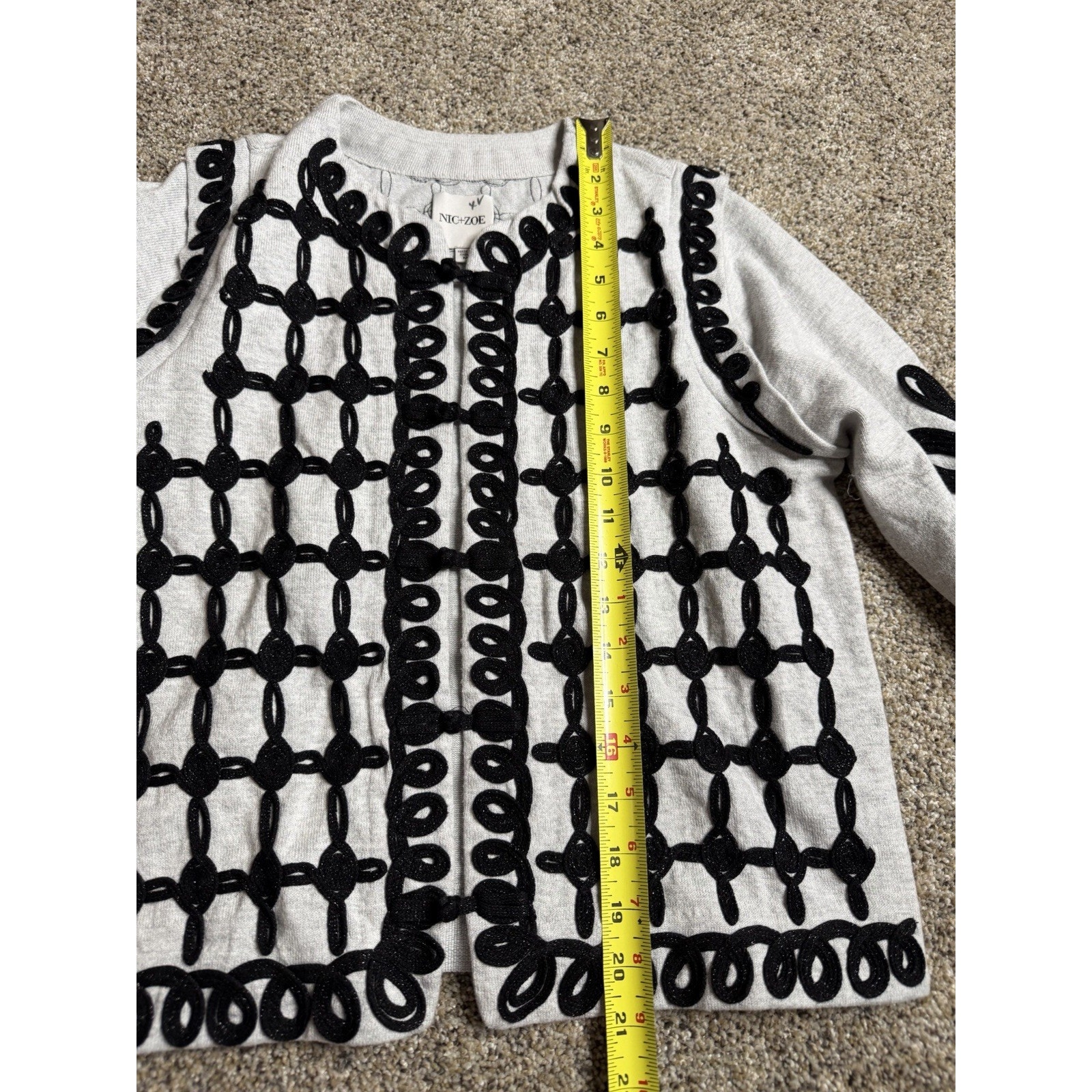 Nic+Zoe Romantic Soutache Knit Jacket Cardigan Gray Art To Wear Size Medium — image 6 of 7